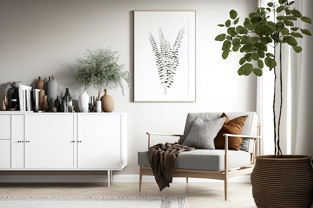 Interior of a Scandinavian living room wall mockup