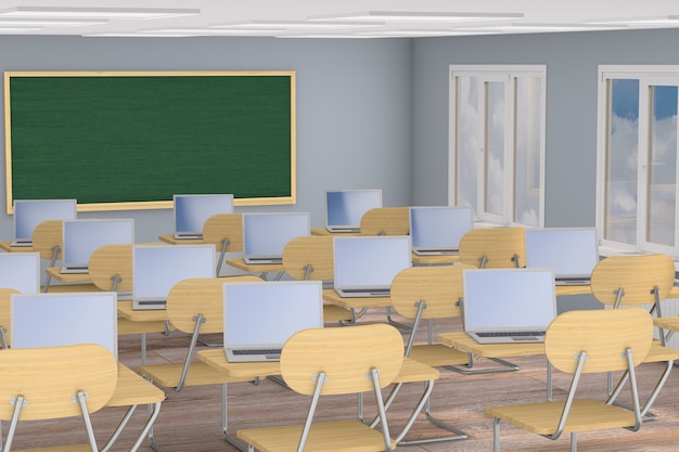 Interior school classroom. 3d illustration. Back to school