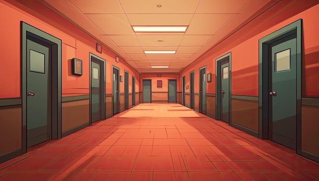 Interior of a school corridor Vector illustration in cartoon style