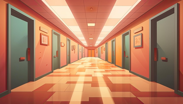 Photo interior of a school corridor vector illustration in cartoon style