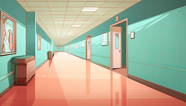 Interior of a school corridor Vector illustration in cartoon style