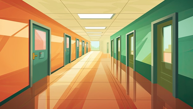 Интерьер школьного коридора Векторная иллюстрация в мультяшном стиле