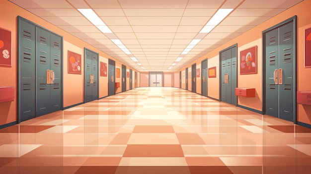 Photo interior of a school corridor with lockers