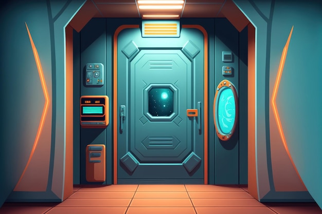 Interior sci fi futuristic door illustration design