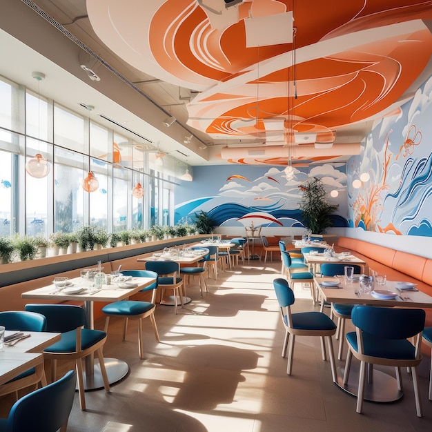 The interior of the seafood restaurant