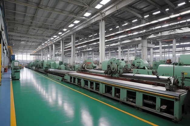 An interior shot of producing line of metal parts in modern plant