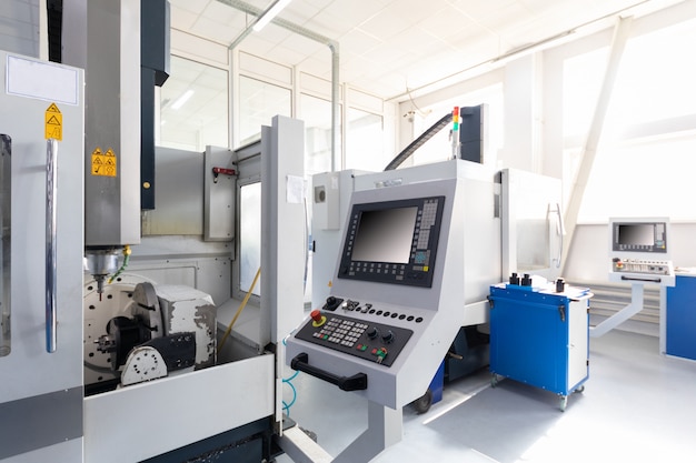 An interior shot of producing line of metal parts in modern plant