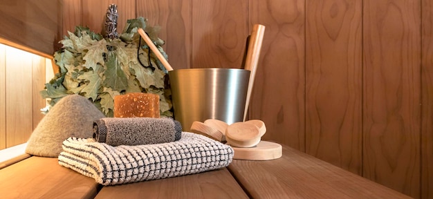 Interior of a small modern sauna for one person in an apartment