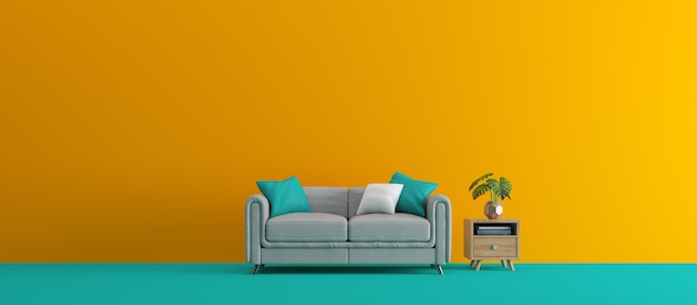 Interior sofa and table against colorful wall