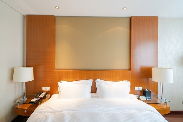 Interior space of big bed room in luxury hotel