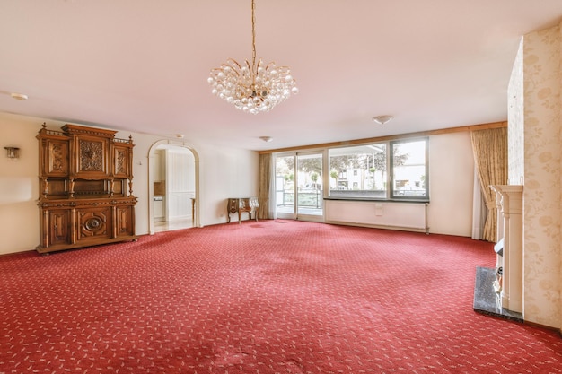 Interior of spacious room with storage furniture