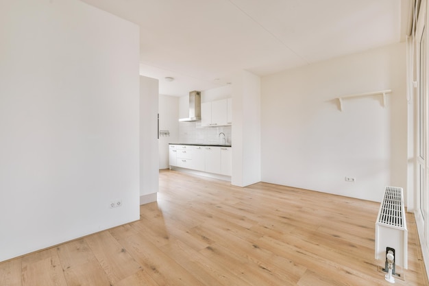 Interior of a spacious wellequipped kitchen in light colors in a modern house