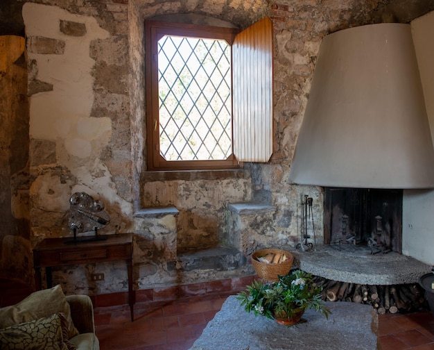 Interior of a stone house