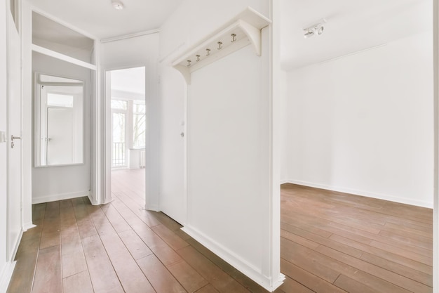 The interior of a stylish corridor with white walls