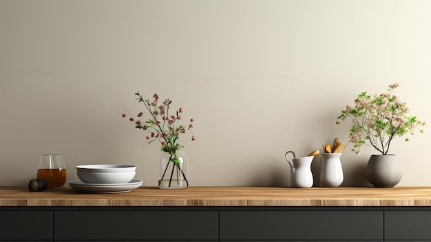 Interior of stylish modern kitchen mockup design for product presentation background