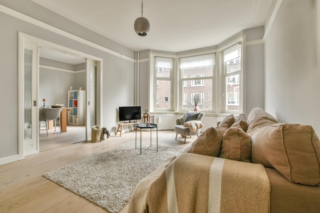 Interior of stylish spacious room