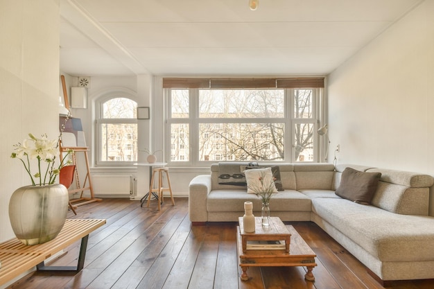 Interior of stylish spacious room