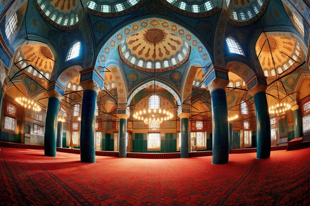 Interior of the Sultan Ahmet Mosque in Istanbul Turkey