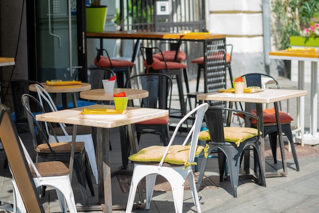 Interior of a summer street cafe in the city.