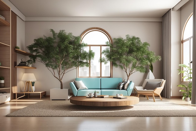 Interior tree in the room in 3d render image