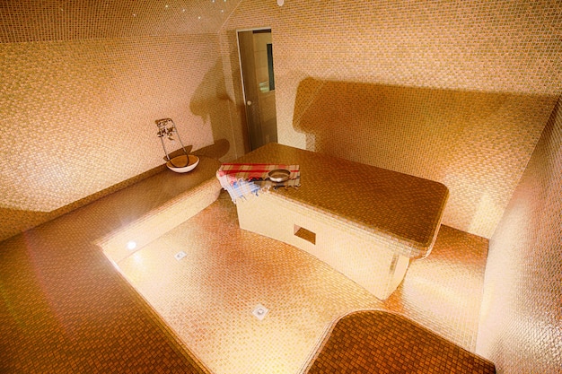 Interior of Turkish sauna, hammam at spa center 