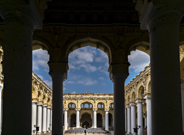 Photo interior view of 1636 built nayakkar palacewith beautiful arched columns madurai