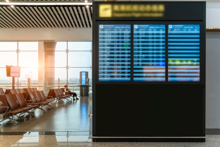 Photo interior view of airport terminal