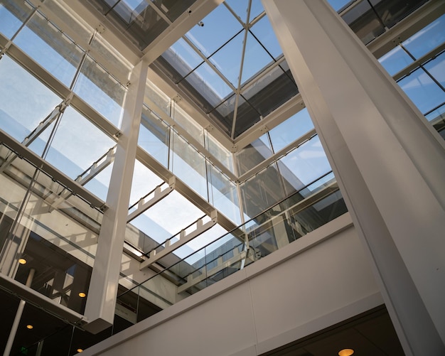 Interior view of a building with glass windows