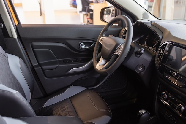 Interior view of car with black salon