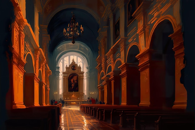 Interior view of a church digital illustration