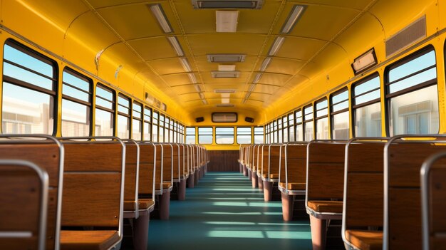 Interior view of an empty school bus