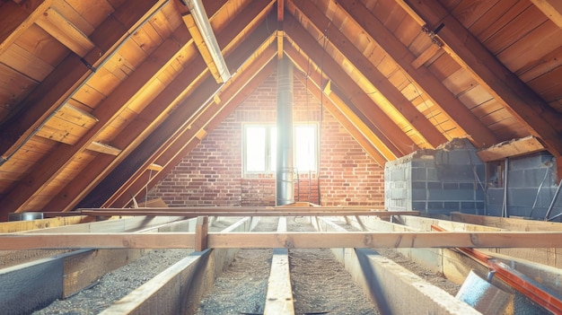 an interior view of a house attic under construction