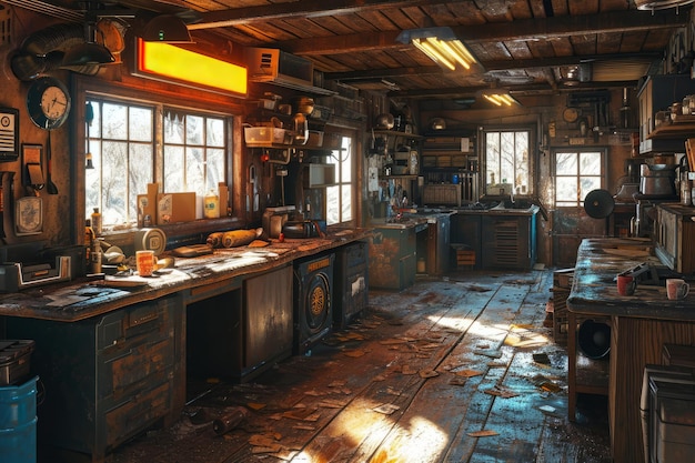 Interior view of an old bar in a rustic pub