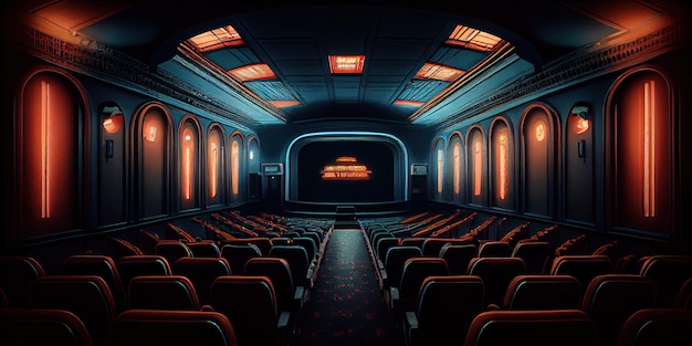 Interior view of old cinema theater Theater vintage stage Empty theater hall Generative AI