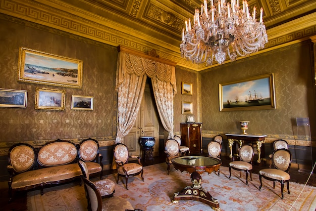 Interior view of one of the beautiful rooms of Ajuda palace located in Lisbon, Portugal.