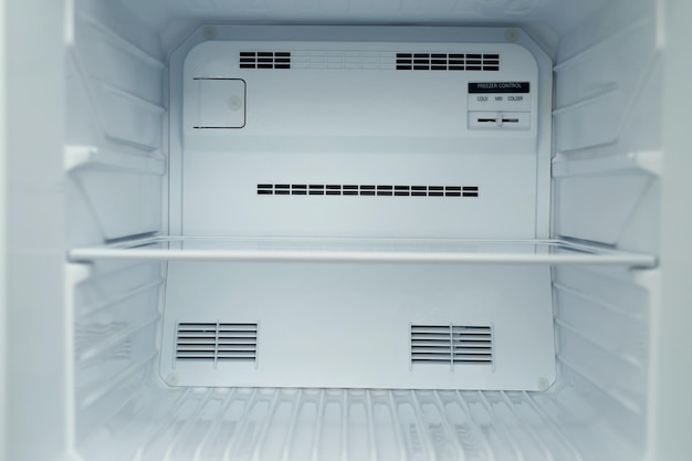 Interior view of the shelf of the refrigerator at home