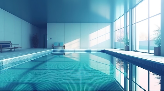 Photo interior view of swimming bath with pool with indoor laps generative ai