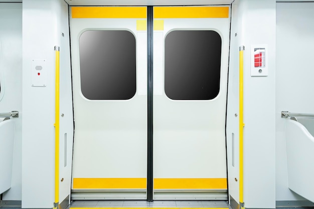 Interior view of the train with closed door