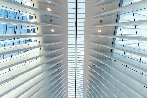 Interior view of world trade center transportation hub or oculus in new york