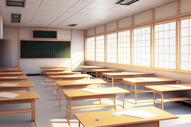 Premium AI Image  illustration of an empty classroom in anime style