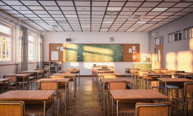 Photo interior views of an empty japanese-style classroom. 3d render