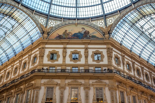 Interior of the Vittorio Emanuele II Gallery, square Duomo, in the city center of Milan.