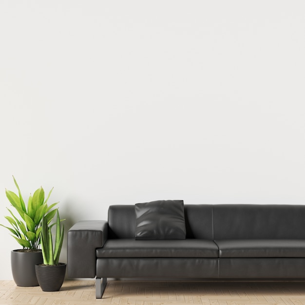 Interior Wall Gallery Mockup with Sofa and Plant Decoration