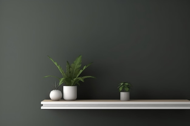 Interior wall mock up with flower vase dark green AI