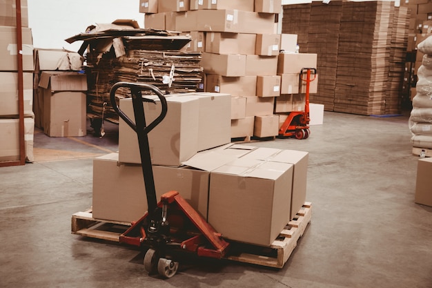 Interior of warehouse with cardboard boxes