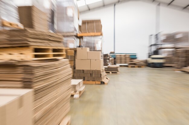 Interior of warehouse with cardboard boxes