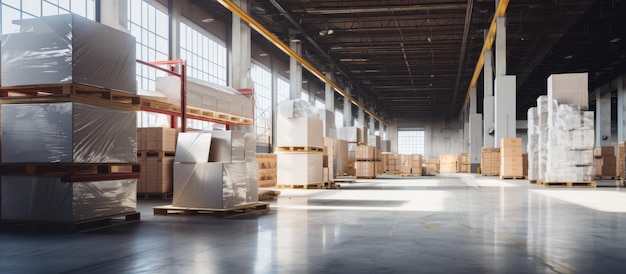 Interior of a warehouse with marble