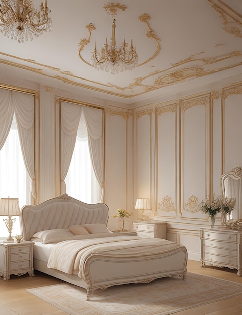 Interior of white bed in the room