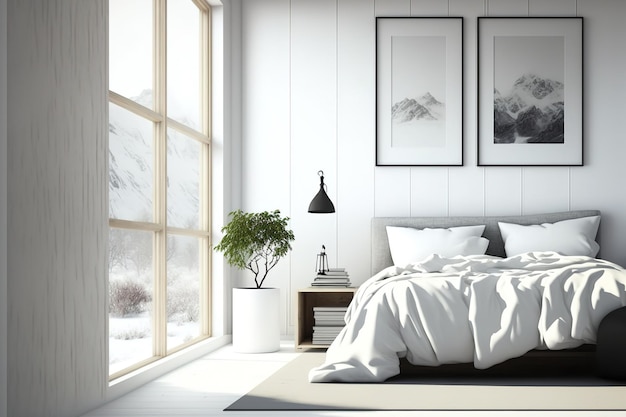 Interior of a white bedroom design from Scandinavia