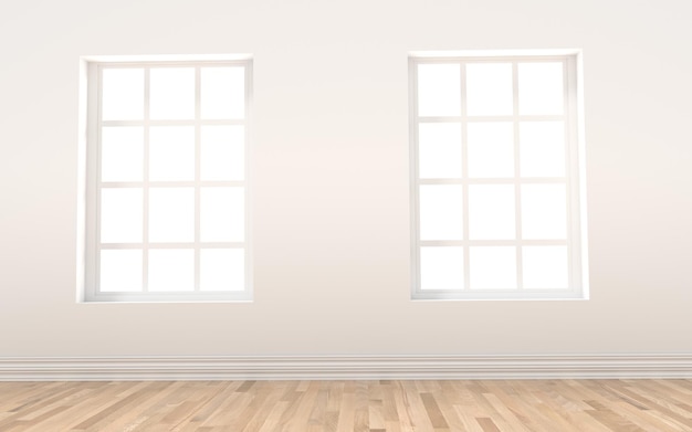 Photo interior white empty room with two window in 3d rendering